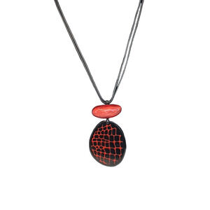 NWT Decouture Geometric Red and Black Necklace with Lattice Pendant